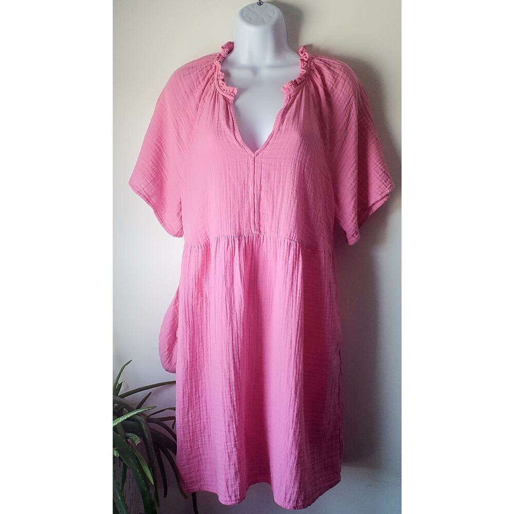 Old Navy Womens Pink Gauze shirt Sleeve Dress Size Medium Beachy Feminine Travel